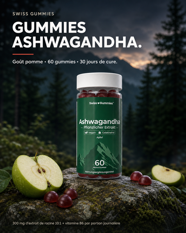 Ashwagandha – gommes avec 300 mg d’extrait de racine et de la vitamine B6