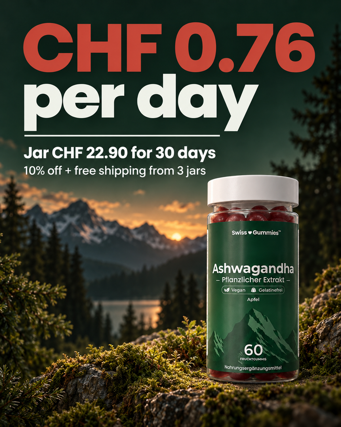 Swiss Gummies Ashwagandha: CHF 0.76 per day Jar CHF 22.90 for 30 days