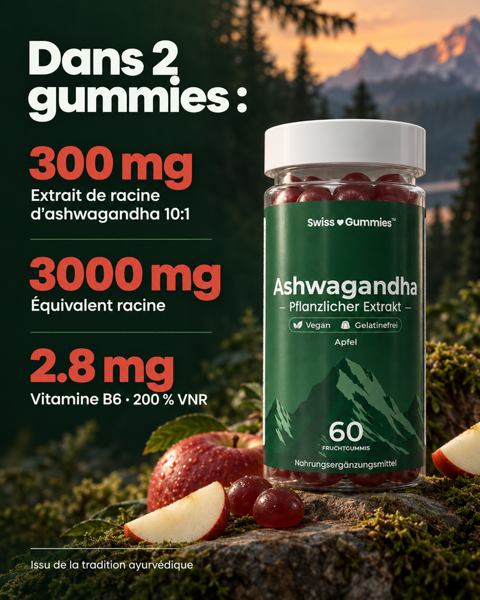 Swiss Gummies Ashwagandha: Dans 2 gummies :