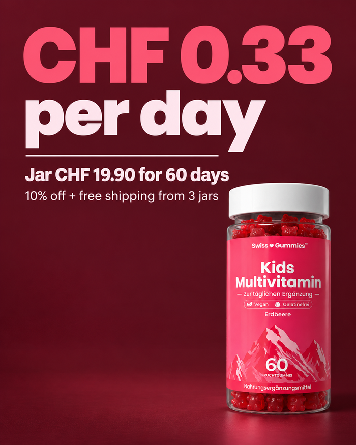 Swiss Gummies Kids Multivitamin: CHF 0.33 per day Jar CHF 19.90 for 60 days