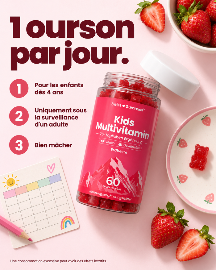 Swiss Gummies Kids Multivitamin: 1 ourson par jour.