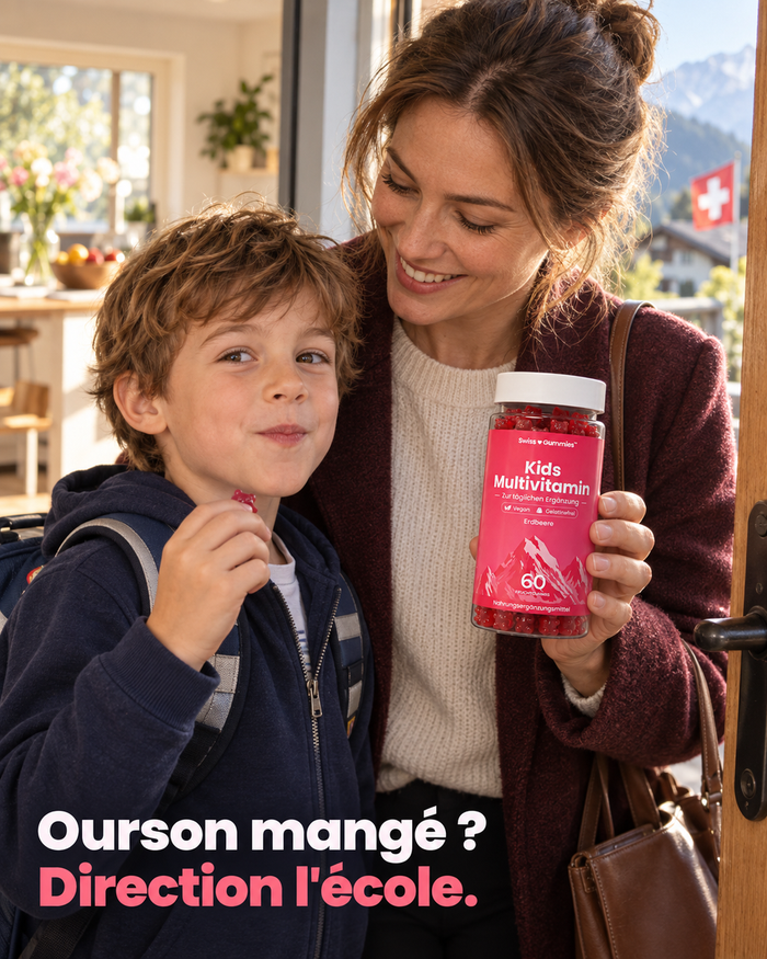 Swiss Gummies Kids Multivitamin: Ourson mangé ? Direction l'école.