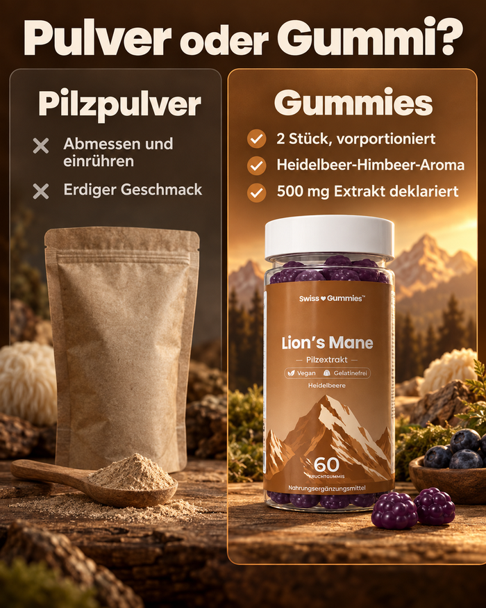 Swiss Gummies Lion's Mane: Pulver oder Gummi?