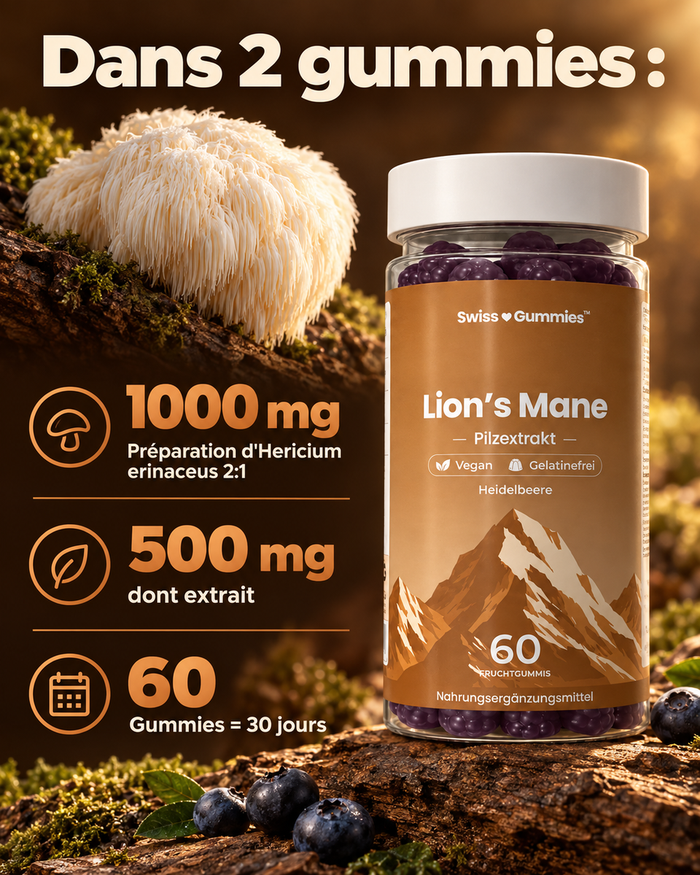 Swiss Gummies Lion's Mane: Dans 2 gummies :