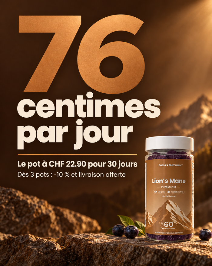 Swiss Gummies Lion's Mane: 76 centimes par jour Le pot à CHF 22.90 pour 30 jours