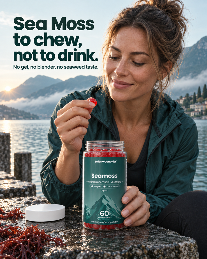 Swiss Gummies Seamoss: Sea Moss to chew, not to drink. No gel, no blender, no seaweed taste.