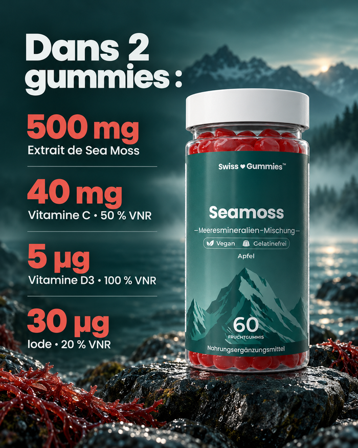 Swiss Gummies Seamoss: Dans 2 gummies :