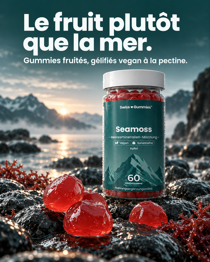 Swiss Gummies Seamoss: Le fruit plutôt que la mer. Gummies fruités, gélifiés vegan à la pectine.