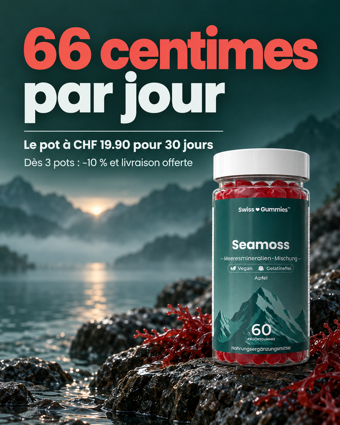 Swiss Gummies Seamoss: 66 centimes par jour Le pot à CHF 19.90 pour 30 jours