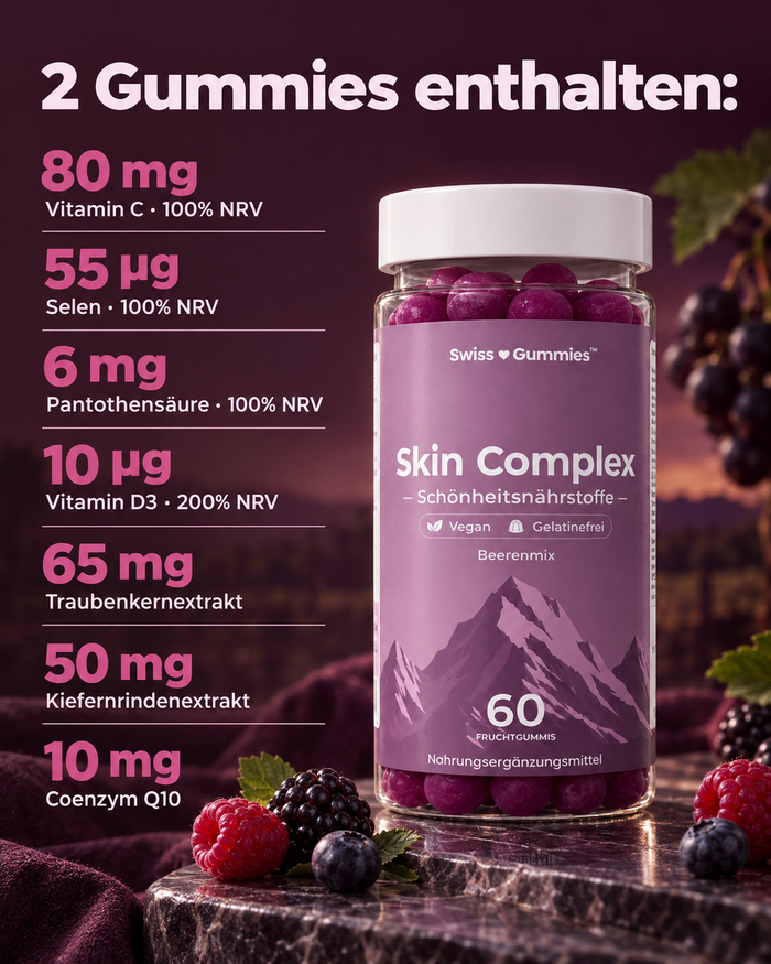 Swiss Gummies Skin Complex: 2 Gummies enthalten: