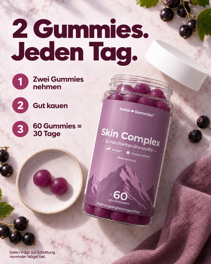 Swiss Gummies Skin Complex: 2 Gummies. Jeden Tag.