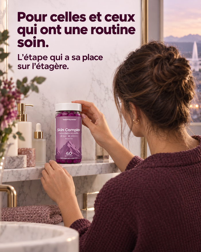 Swiss Gummies Skin Complex: Pour celles et ceux qui ont une routine soin. L'étape qui a sa place sur l'étagère.