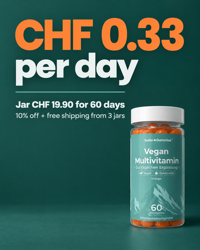 Swiss Gummies Vegan Multivitamin: CHF 0.33 per day Jar CHF 19.90 for 60 days