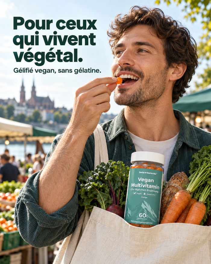 Swiss Gummies Vegan Multivitamin: Pour ceux qui vivent végétal. Gélifié vegan, sans gélatine.