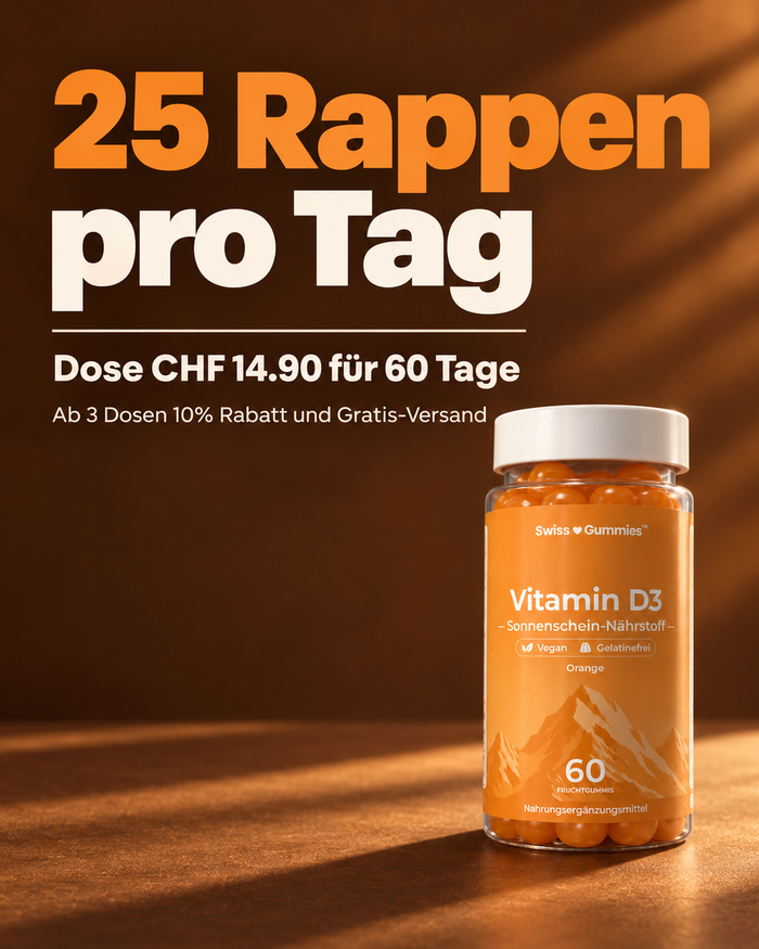 Swiss Gummies Vitamin D3: 25 Rappen pro Tag Dose CHF 14.90 für 60 Tage