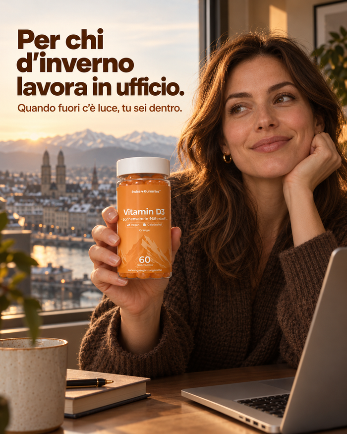 Swiss Gummies Vitamin D3: Per chi d'inverno lavora in ufficio. Quando fuori c'è luce, tu sei dentro.