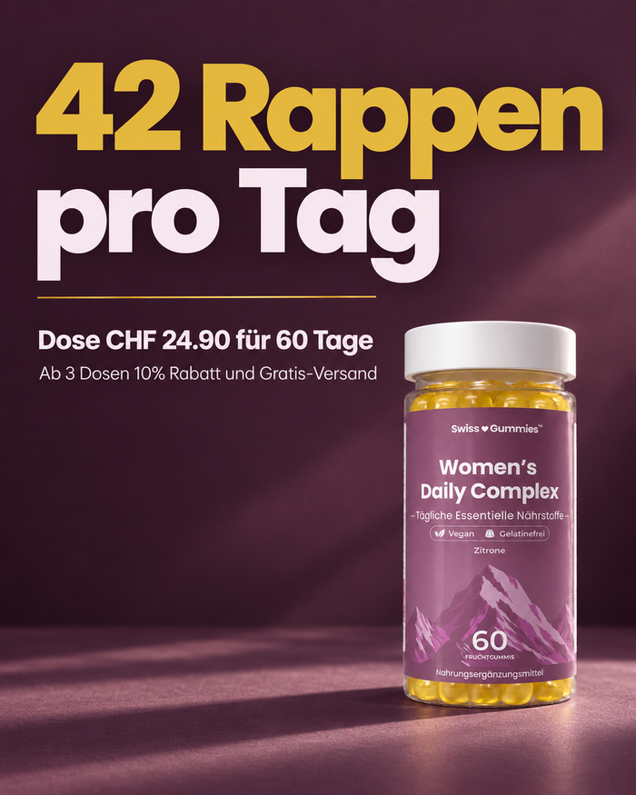 Swiss Gummies Women's Daily Complex: 42 Rappen pro Tag Dose CHF 24.90 für 60 Tage