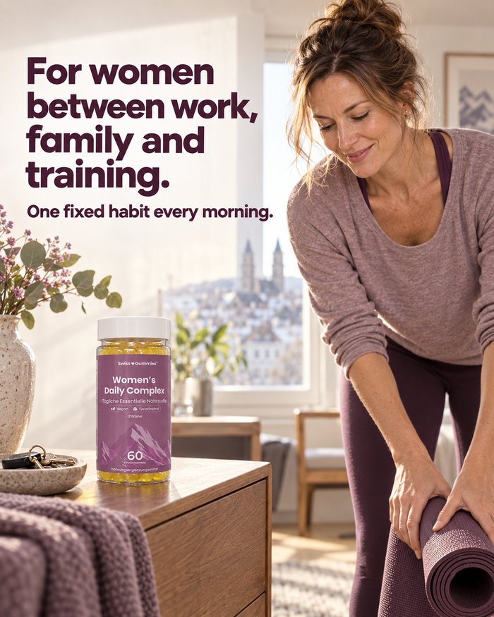 Swiss Gummies Women's Daily Complex: For women between work, family and training. One fixed habit every morning.