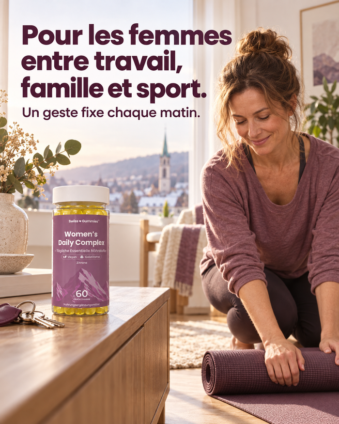 Swiss Gummies Women's Daily Complex: Pour les femmes entre travail, famille et sport. Un geste fixe chaque matin.